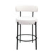 Set of 2 Giga modern Sherpa counter height barstools with brushed brass legs, upholstered seats, low backs, and footrests for dining.