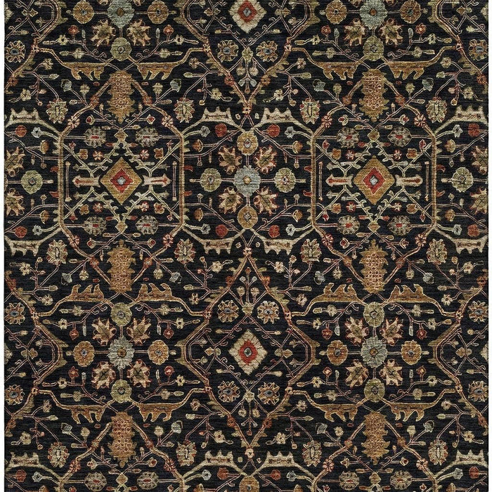 10' X 14' Oriental Washable Area Rug With UV Protection (685432) - Black / Gold / Blue