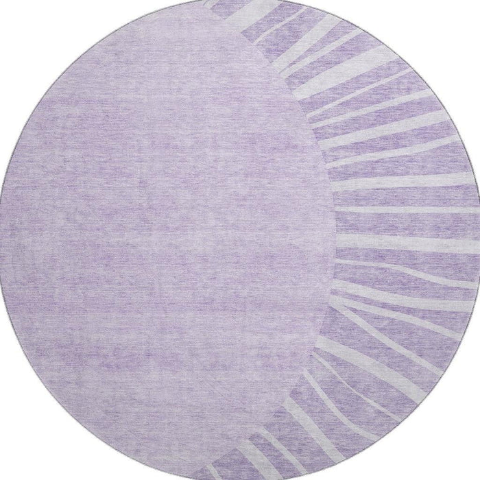 8' Abstract Washable Round Rug With UV Protection (655388) - Lavender / Ivory