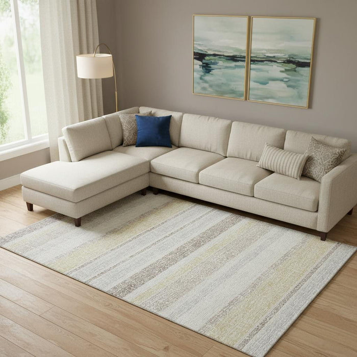 10' X 14' Striped Washable Area Rug With UV Protection (718611) - Ivory / Beige