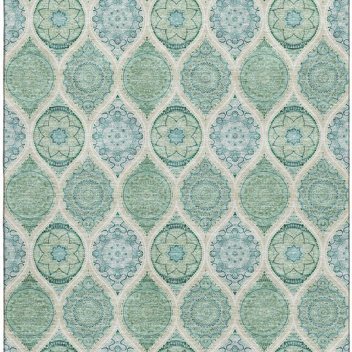 10' X 14' Ogee Washable Area Rug With UV Protection (677124) - Sage / Ivory / Teal