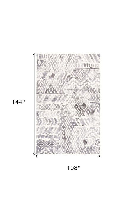 9' x 12' Wool Abstract Geometric Hand Tufted Area Rug - Gray And White