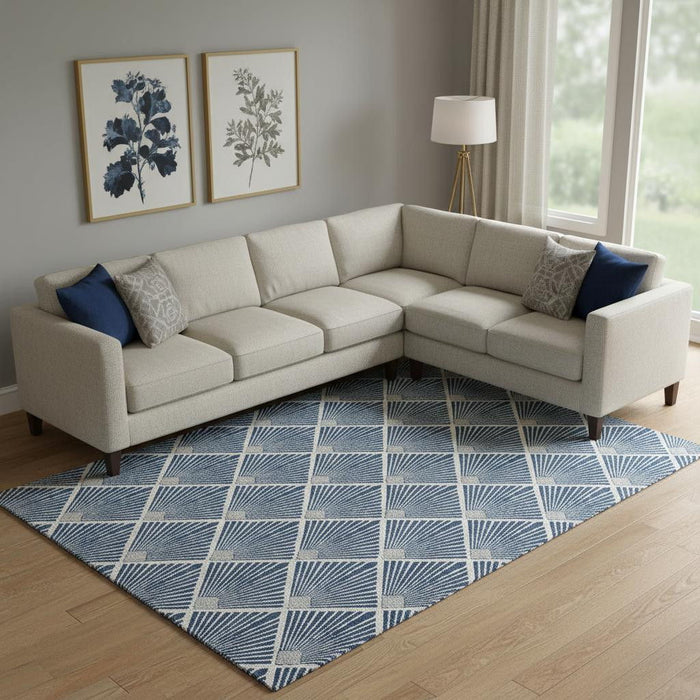 10' X 14' Abstract Geometric Washable Area Rug With UV Protection (672707) - Navy Blue / Ivory