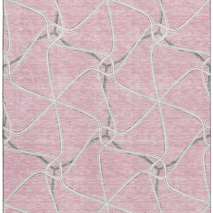 10' X 14' Geometric Washable Area Rug With UV Protection (675396) - Pink / Ivory / Gray