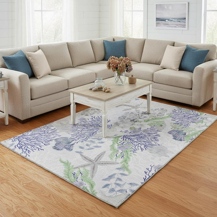 10' X 14' Geometric Washable Area Rug With UV Protection (645714) - Blue / Ivory / Lime Green