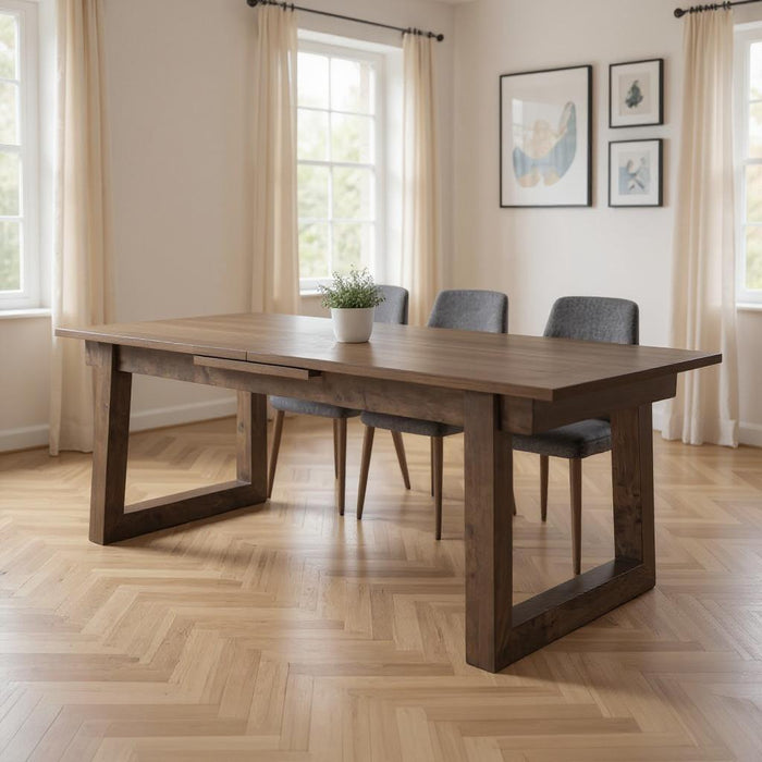 106" Solid Wood Self-Storing Leaf Sled Base Extendable Dining Table - Brown