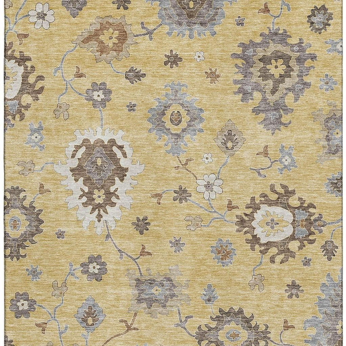 8' X 10' Floral Medallion Washable Area Rug With UV Protection - Gold