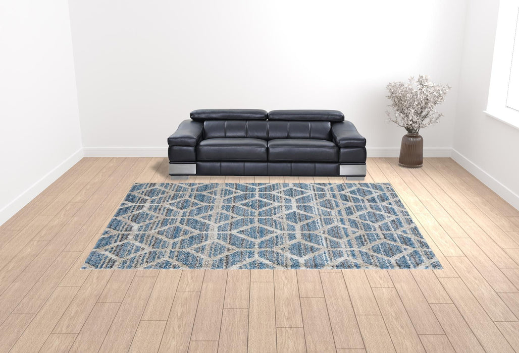 10' x 14' Geometric Power Loom Stain Resistant Area Rug - Blue And Ivory