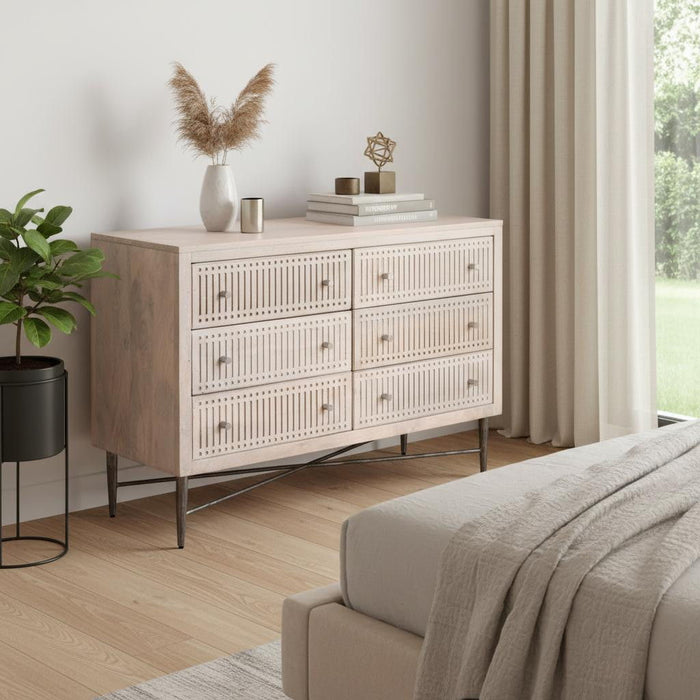 Solid Wood Six Drawer Double Dresser - Brushed Ivory