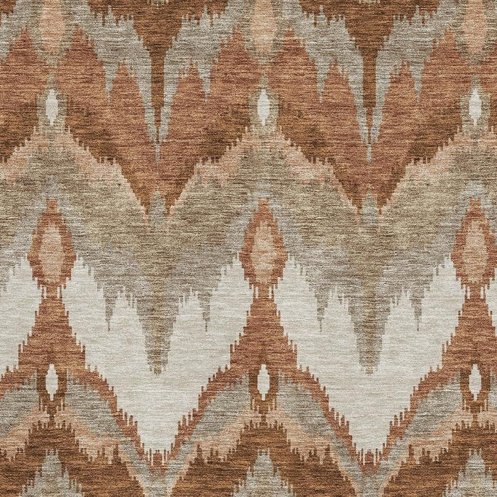 10' X 14' Ikat Washable Area Rug With UV Protection - Rust And Beige