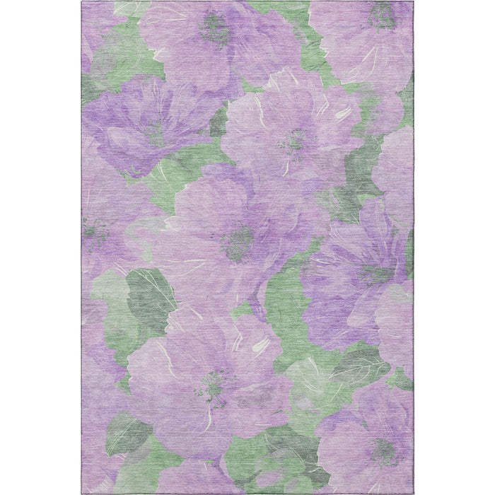 10' X 14' Floral Washable Area Rug With UV Protection (694322) - Lavender / Green