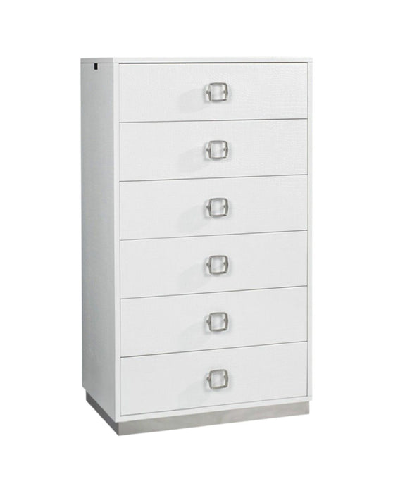 Solid Wood Stainless Steel Six Drawer Chest - White