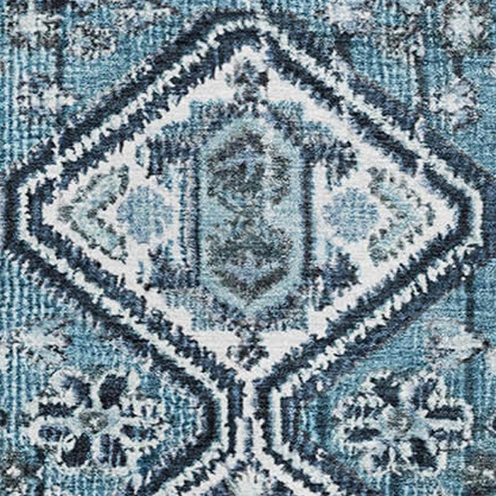 10' X 14' Geometric Washable Area Rug With UV Protection (705149) - Blue / Ivory
