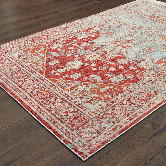 10' x 13' Oriental Power Loom Stain Resistant Area Rug - Gray And Orange