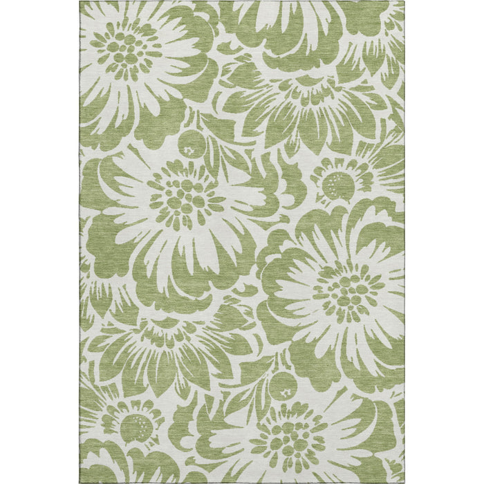 5' X 8' Floral Washable Area Rug With UV Protection (648612) - Fern Green / Ivory
