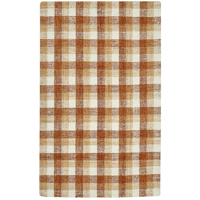 9' X 13' Wool Plaid Hand Tufted Area Rug - Orange