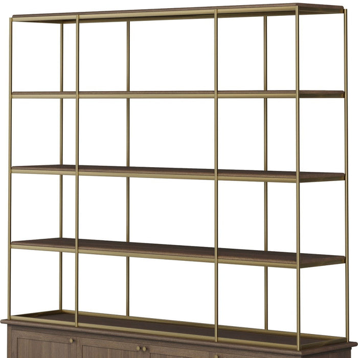 Four Tier Bookcase With Four Doors - Antiqued Brass / Brown