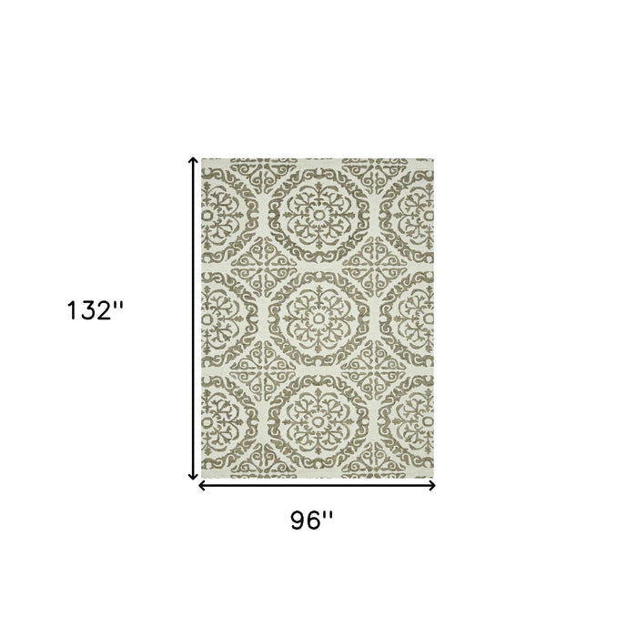 8' X 11' Wool Medallion Hand Hooked Area Rug - Ivory And Light