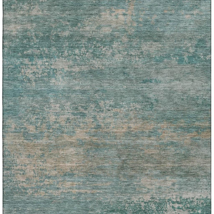 10' X 14' Abstract Washable Area Rug With UV Protection (717086) - Aqua / Beige