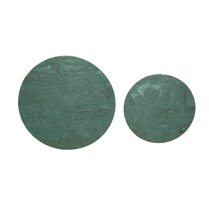 Genuine Marble Iron Round Frame Nested Coffee Tables (Set of 2) - Green / Gold