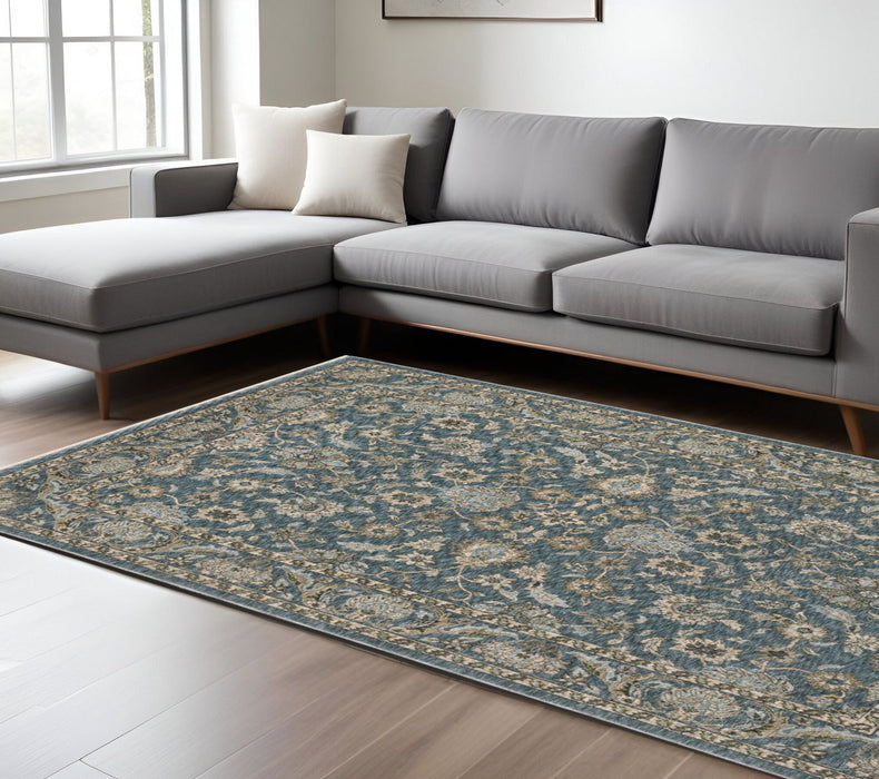 10' X 13' Oriental Area Rug With Fringe - Blue And Beige