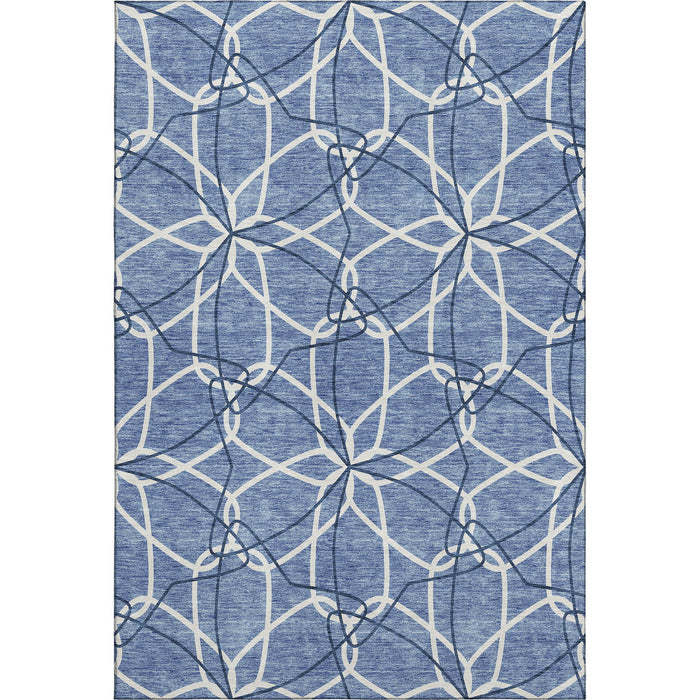 10' X 14' Geometric Washable Area Rug With UV Protection (675498) - Denim Blue / Ivory