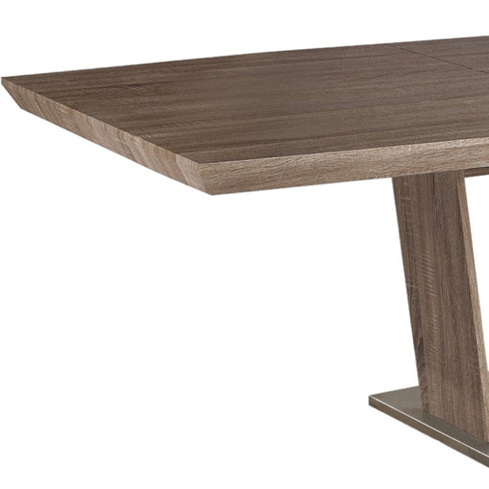 71" Wood And Metal Self-Storing Leaf Pedestal Base Extendable Dining Table - Gray