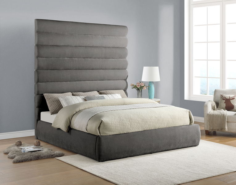 Adam - Chenille Fabric Bed With 89" Headboard