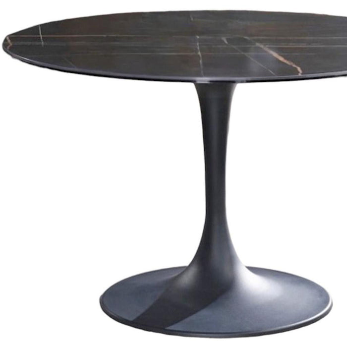 47" Rounded Ceramic And Metal Pedestal Base Dining Table - Black