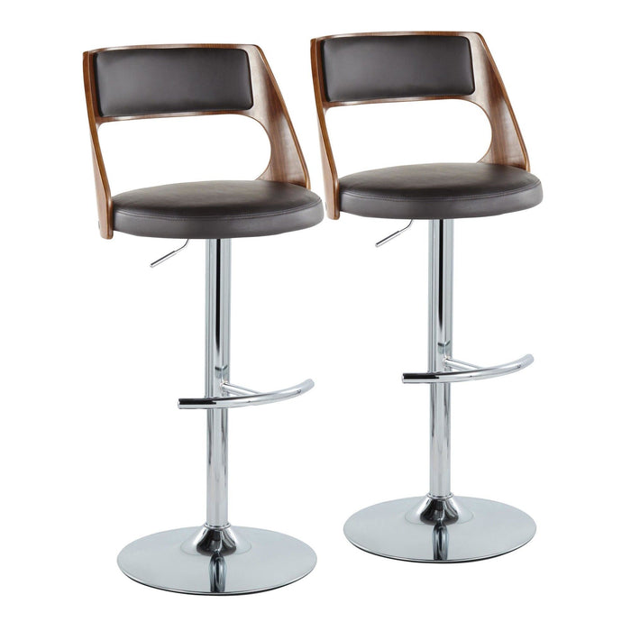 Cecina - Adjustable Barstool With Swivel And Rounded T Footrest (Set of 2) - Chrome Metal, Cherry Wood