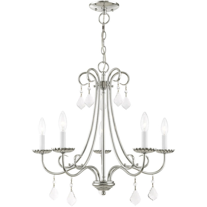 Five Light Metal Dimmable Chandelier With Shades - Silver / Clear