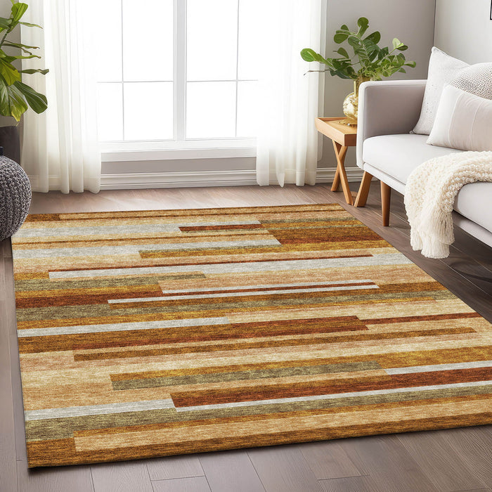 10' X 14' Transitional Striped Washable Area Rug With UV Protection - Rust