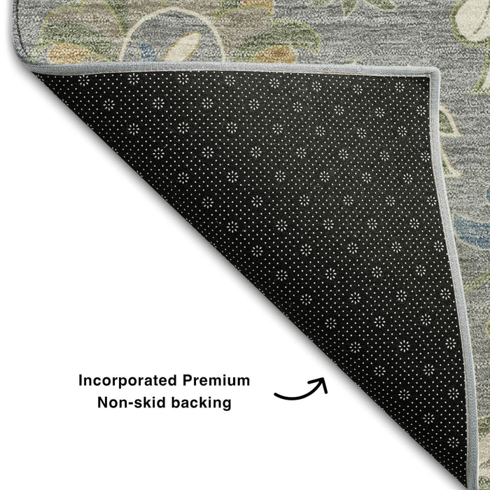 10' X 14' Floral Washable Area Rug With UV Protection (678976) - Gray / Copper / Blue