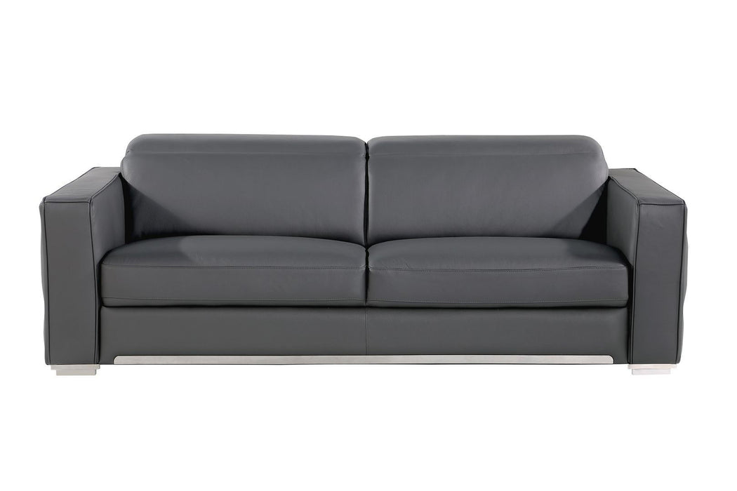 Top Grain Leather Reclining Solid Wood Sofa - Dark Gray
