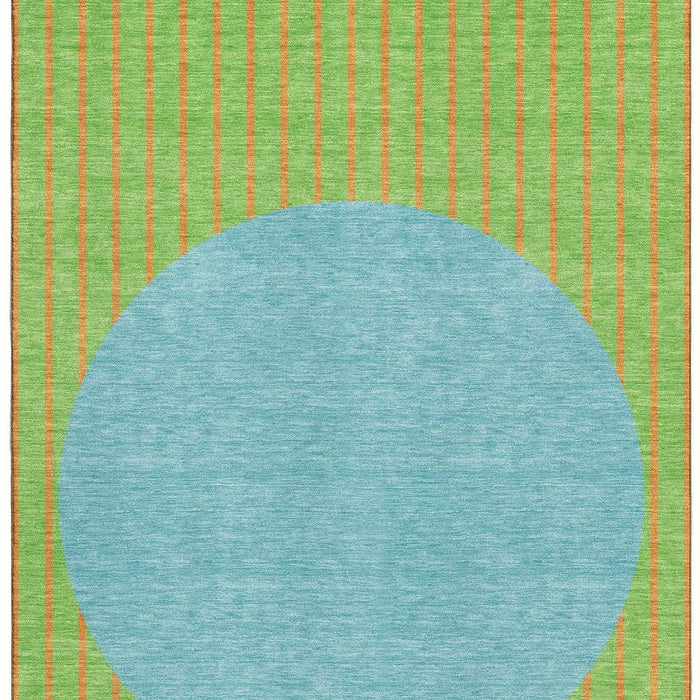 10' X 14' Striped Washable Area Rug With UV Protection (678305) - Lime Green / Orange / Teal