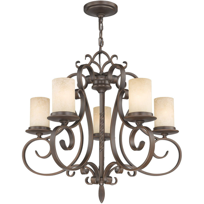25" Five Light Dimmable Chandelier With Shades - Bronze