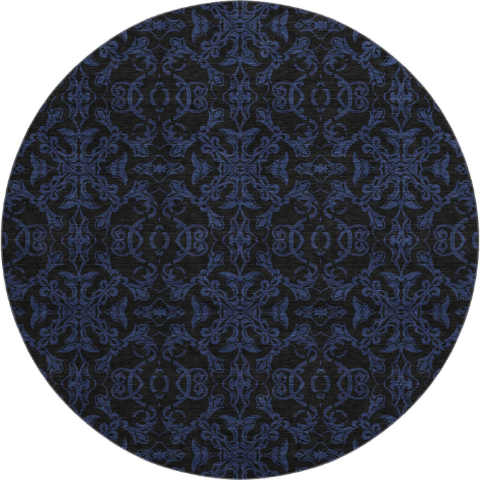 8' Medallion Washable Round Rug With UV Protection - Blue / Charcoal