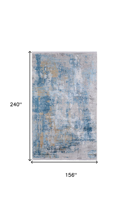13' X 20' Abstract Power Loom Area Rug With Fringe - Blue