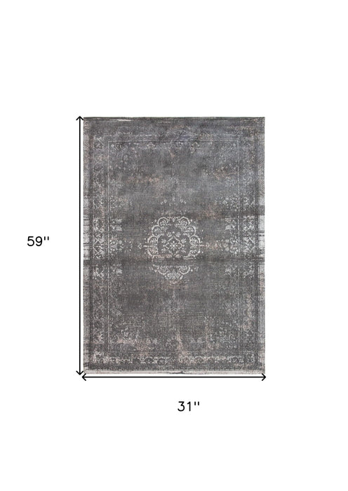 3' x 5' Medallion Non Skid Area Rug - Gray