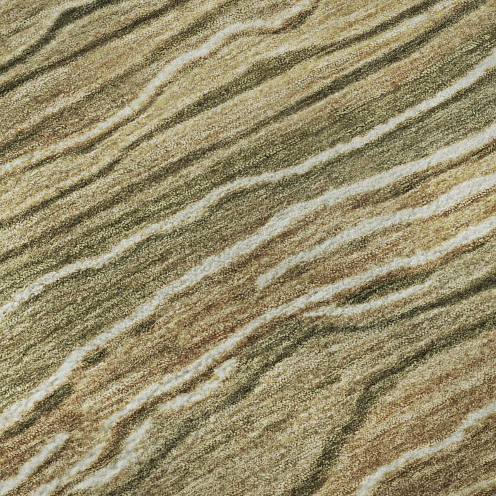 10' X 14' Striped Washable Area Rug With UV Protection (697710) - Fern Green / Gray / Ivory