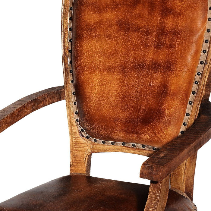 Upholstered Leather King Louis Back Dining Arm Chair - Gray