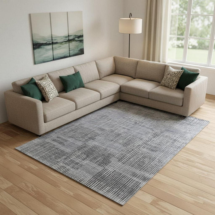 9' X 12' Abstract Hand Woven Distressed Area Rug (566949) - Blue / Ivory / Gray