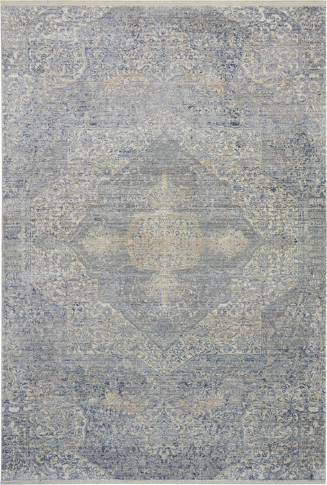 5' X 8' Floral Non Skid Area Rug With Fringe (550260) - Blue / Gray / Cream