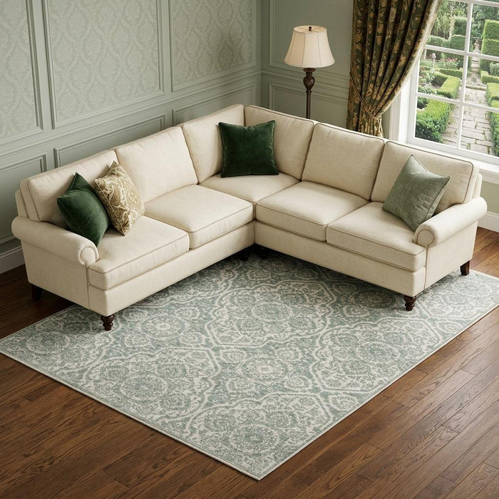 7' X 10' Medallion Area Rug With Fringe (575121) - Teal / Ivory