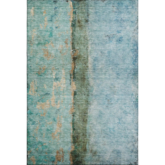 10' X 14' Abstract Washable Area Rug With UV Protection (651022) - Blue / Gold / Green