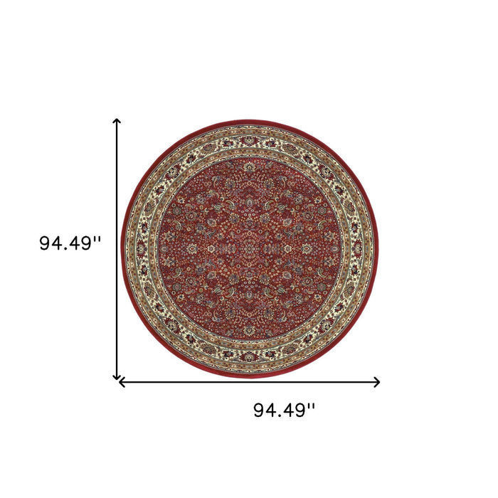 8' Oriental Round Rug - Red / Ivory