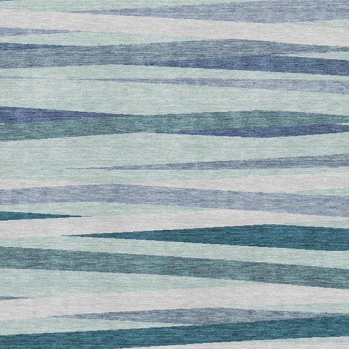 10' X 14' Striped Washable Area Rug With UV Protection (678526) - Teal / Ivory / Blue