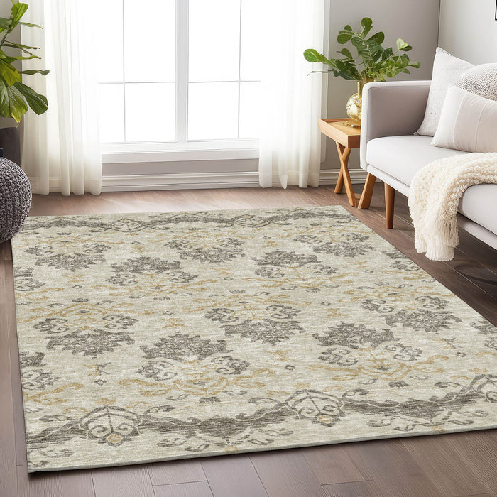 10' X 14' Medallion Washable Area Rug With UV Protection - Beige And Taupe