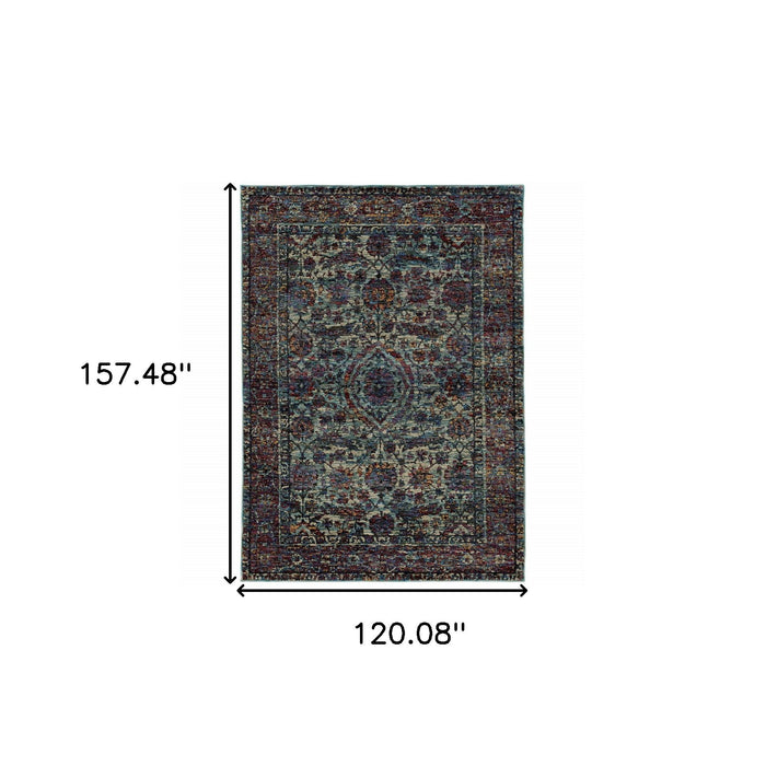 10' x 13' Oriental Power Loom Area Rug - Dark Blu