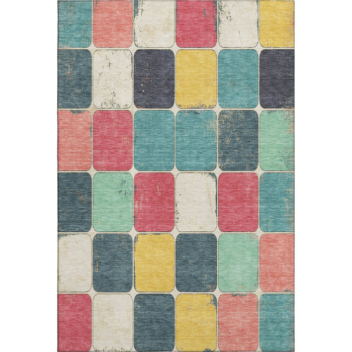 10' X 14' Geometric Washable Area Rug With UV Protection (709138) - Teal / Blush / Yellow
